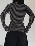 Fongt Fashion Stripes Bumpy Round Collar Foundation Long-Sleeved Hottie Slimming Short Dress