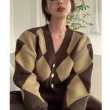Fongt Autumn Winter New Korean Version Ling V Neck Color Knit Sweater Cardigan Short Small Coat Retro Temperament-Outfit