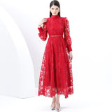 Fongt New High-End Heavy Industry Mesh Splicing Embroidery To Collect Thin French Elegant Lantern Sleeve Dress