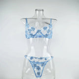 Floral Bra Set Women Transparent Bra Underwire + Panty 2021 Spring Sexy Underwear Sweet Lingerie Set