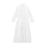 Fongt New Autumn Shirt Type Long Skirt Hollow-Out Embroidered MIDI Dress-Outfit