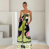 Fongt New Casual Fashion Digital Printed Chest Strapped With Jumpsuit Woman