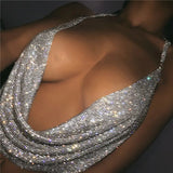 Shiny Rhinestone Crop Top For Women Sleeveless Backless Deep V Neck Tank Top See Through Adjustable Camisole Club