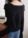 Solid Off Shoulder Knit Sweater-Outfit