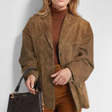 Fongt Autumn And Winter New Women's Wear Temperament Retro Brown Loose Pocket Long Sleeve Suit Jacket
