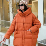 Retro Plate Buckle Large Size Down Jacket Female 2024 Winter Art Hoodie Loose Add Thick White Duck Down Fat MM Coat Tide-Outfit