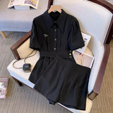 Office Ladies Elegant 2 Piece Set Women Polo Collar Short Sleeve High Waist Top And Shorts Two Piece Set Business