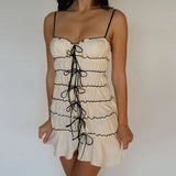 Bow Ruched Design Mini Strap Dress-Outfit