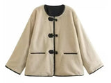 Fongt Women's Explosive Single-Row Buckle Round-Neck Fur Jacket Jacket