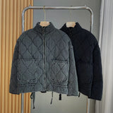 Fongt Solid Color Collar Zipper Large Pocket With Long-Sleeved Cotton Coat Water-Washed Cotton Clothes