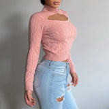 Knitted Women's Turtleneck Sweater Autumn Long Sleeve Zippers Hollow Out Sweaters Female 2021 Ladies Fashion Office
