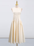 Fongt Temperament Dress Women 2025 Spring New Round-Neck Sleeveless High-Grade Color White Long