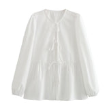 New 7-Color Bubble Sleeve Bow Tie Shirt In Spring-Outfit