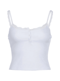 Lace Trim Button-Up Ribbed Crop Cami Top-Outfit
