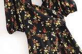 New Spring / Summer 2024 Small Flower Print Low-Cut Sexy Back Cut-Cut Forked Dress-Outfit