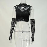 Dark Wind Netting Skull Lace Vest Two-Piece Set Spring Ins Sexy Inner Suit-Outfit