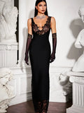 Patchwork Lace Sheer Camisole Midi Dress-Outfit
