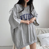 Embroidery Letter Oversized Half Sleeve Tee-Outfit