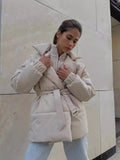Fongt Winter New Thickened Collared Waist Cotton Coat Thin Solid Cotton Coat Woman