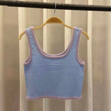 Machine Retro Splicing Plush Top Solid Color Short Slim Knitting Bottom Vest Summer Thin External Wear