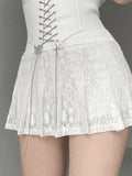 A Line Pleated Lace Mini Skirt-Outfit