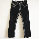 Trendy Rock Style Jeans Men's White Thick Line Belief Large Size Loose Straight Tube-Outfit