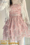 Lace Floral Fairy Dress Women Korean Fashion Strap Sexy Party Mini Dress Female Designer Ruffle Flounce Sweet Dress