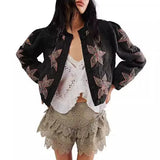 Fongt Autumn And Winter Explosion Embroidered Good Quality Washing Cotton Maple Leaf Embroidery Lady Coat Cotton Suit