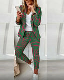 Autumn Two Piece Sets Women Printted Elegant Blazer & Pants Set Outifits Fashion Tracksuits Casual Elegant Female