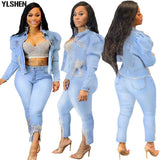 Two 2 Piece Set African Clothes Africa 2021 Dashiki Fashion Denim Dresses Suit Bazin Top Pants Elastic Party Plus Size