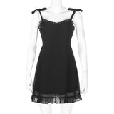 Black Summer Mini Dresses Bandage Backless Korean Women Sexy Mesh Wrap Sundress Bodycon Casual