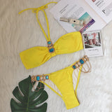 Fongt New Swimsuit Luxury Crystal Diamond Chain Women's Split Swimsuit Strapless Strap Sexy