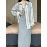 Fongt 2024 New Color Sunscreen Striped Shirt Female Simple Loose Versatile Jacket Coat Cardigan Small-Outfit