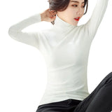 Fongt Autumn / Winter High Collar And Velvet Bottom Shirt Women Long Sleeve Pure Color Korean Women's Wear Warm Slim Slim T-Shirt Women