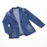 Women's Denim Suit Jacket New Spring Autumn Korean Pocket Jeans Outwear Female Slim One Button Long Sleeve Denim Blazers