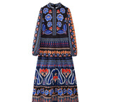 Fongt Women's Explosive Collar Print Long-Sleeved Dress