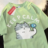 Keep Calm Cat Hair Dryer Print T-shirt-Outfit