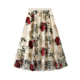 Fongt Retro High-Rise Thin Embroidery Big Flower Fashion Sweet Mesh In The Long Fairy Dress 9803