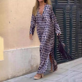 Fashion V-Neck Print Long-Sleeved Dress Hotline