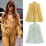 Fongt Spring Fashion Leisure V Tie With Thin And Flowing Shirt Top Female A15017