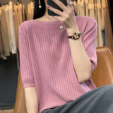 Fongt Spring New Five Minute Sleeve Sweater Bottom Shirt Female With French Unique Chic Jacket Sleeve Sweater-Outfit