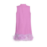Spring 2025 New Fashion Niche Design Feel Solid Color Collar Feather Splicing High Sense Short Dress Dress