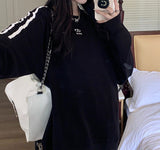 Embroidered Logo Striped Sleeve Sweatshirt-Outfit