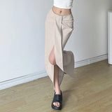 Fongt Design Feeling Pleated High Waist Irregular Skirt Female Simple And Versatile Open Split Wrapped Hip Skirt-Outfit