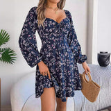 Shooting 2025 Autumn And Winter Casual Sexy Tie Side Collar Broken Flower Long-Sleeved A Dress Women's