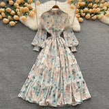 Fongt Autumn Vintage Chic Gentle Wind Broken Flower Dress Women's Standing Collar Long Dress Yang Age Reduction French First Love Dress