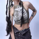 Fongt X-Ray Rib Print Sleeveless Vest Niche Design Versatile Hottie Short