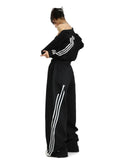 Fongt Striped Black Wide-Leg Sweatpants Female Spring Retro Casual Loose Feeling Drag The Floor Pants Tide-Outfit