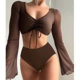 2023 New Split-Colored High-Waist Conservative Splicing Yarn Swimsuit