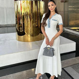 Fongt New Women's Fashion Denim Single-Dlong Stitched Dress